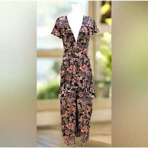 Free People For Love & Lemons $295 Silk ViVi Flora Cleo Burnout Maxi Dress Sz XS